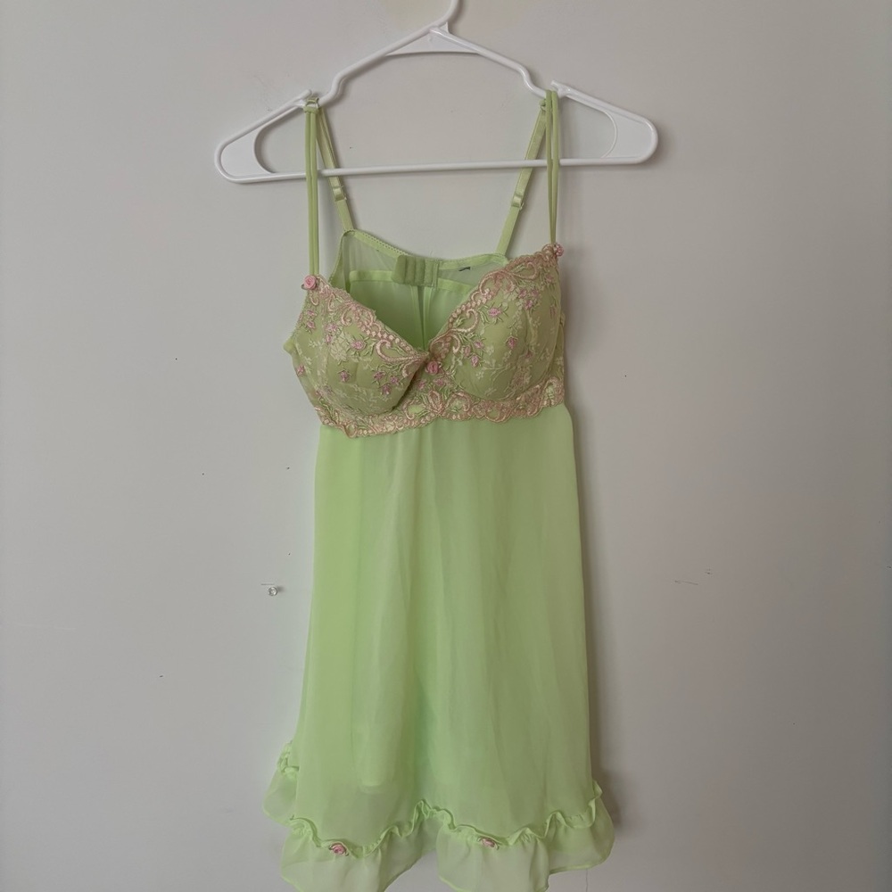 vintage 2000s y2k pastel green & pink floral lace babydoll lingerie nightgown🌷